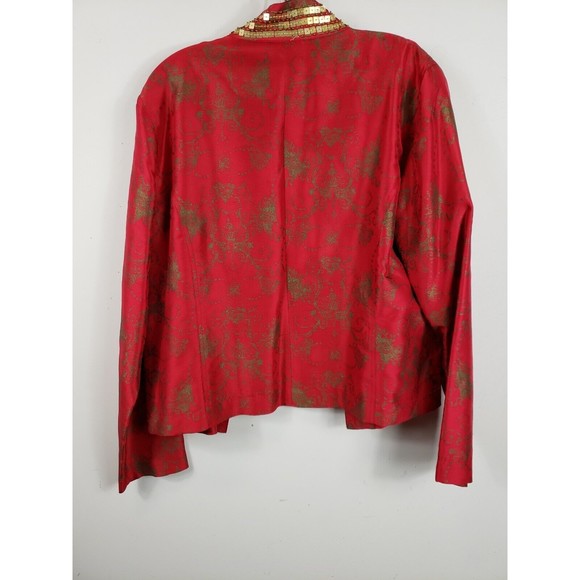 chicos artsy red gold beads open front silk ls jacket top 2 Lg - Picture 7 of 9